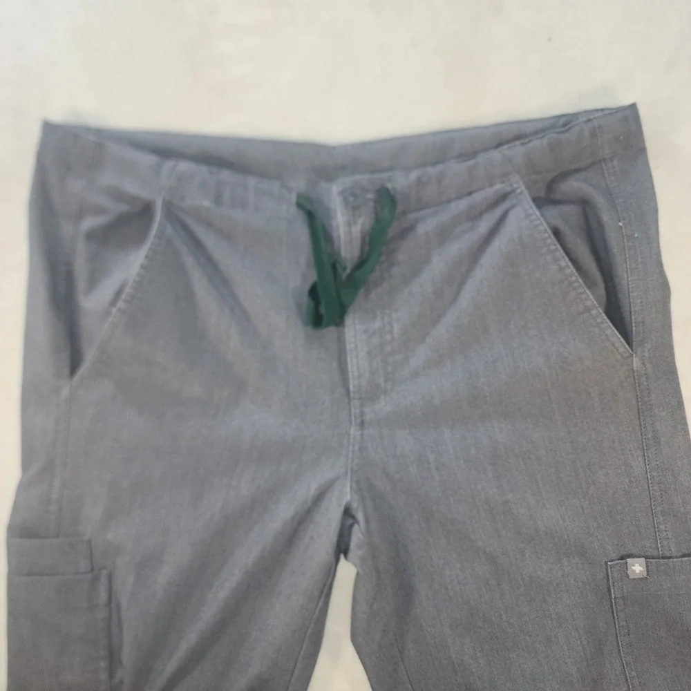 FIGS Technical Collection Mens XL Scrub Pants Gray Cargo Drawstring Straight Leg